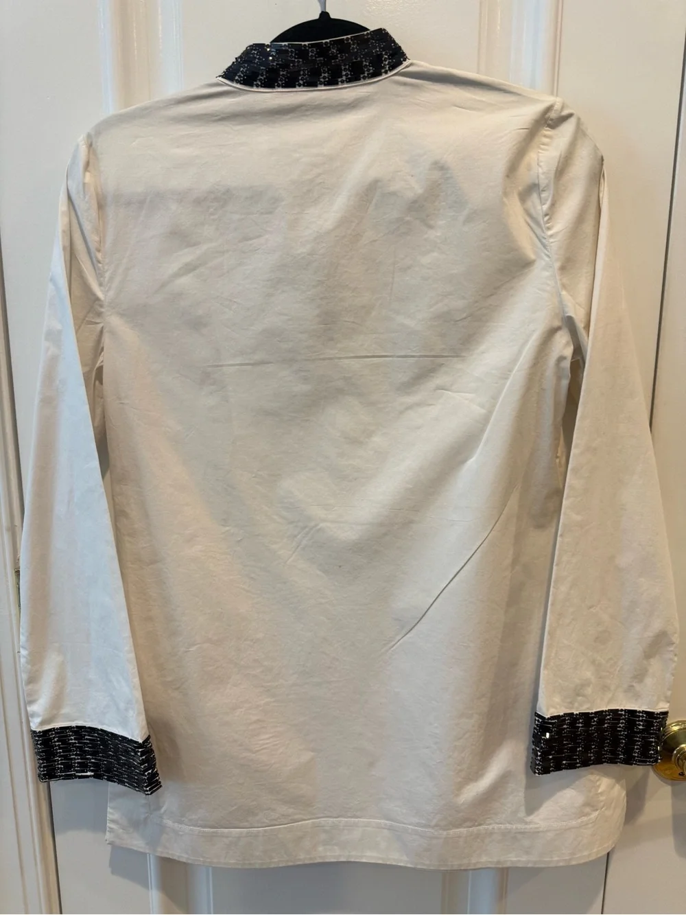 Brand New Tory Burch Woven Trim Cream Tunic Top with Black Accent